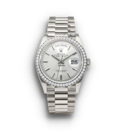 Rolex Day-date 36 White Gold Silver Dial Factory Diamond Bezel President