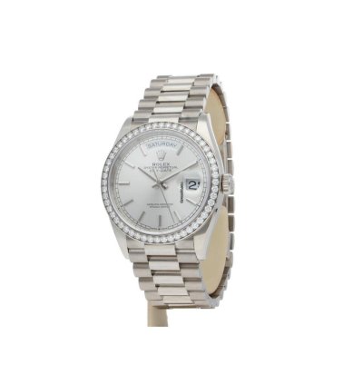 Rolex Day-date 36 White Gold Silver Dial Factory Diamond Bezel President