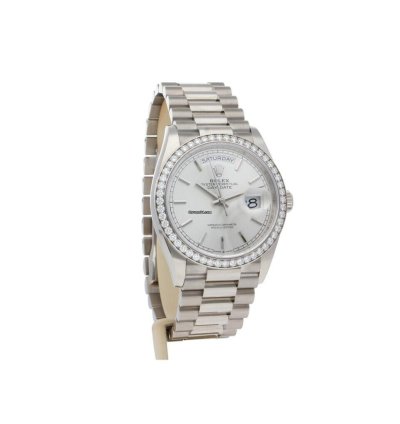 Rolex Day-date 36 White Gold Silver Dial Factory Diamond Bezel President
