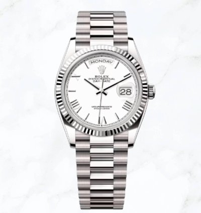 Rolex Day-date 36 White Gold White Roman Dial 128239 new Unworn