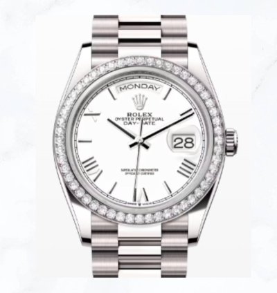 Rolex Day-date 36 White Gold White Roman Dial 128349rbr new Unworn