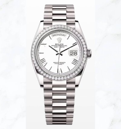 Rolex Day-date 36 White Gold White Roman Dial 128349rbr new Unworn