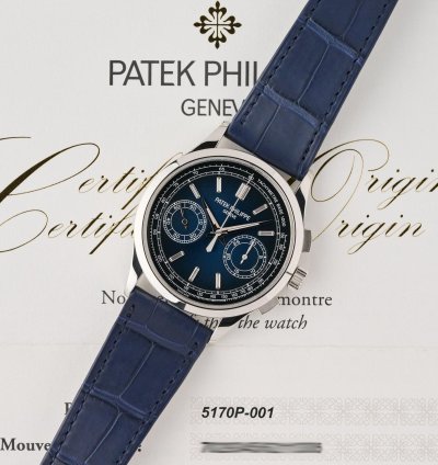 Patek Philippe Chronograph 5170p - Blue Dial With Baguette Diamond Indexes - Full Set - Mint Condition