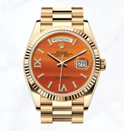 Rolex Day-date 36 Yellow Gold Carnelian Diamond Dial new Unworn