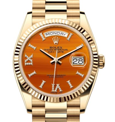 Rolex Day-date 36 Yellow Gold Carnelian With Diamonds Dial 128238 Unworn Full Set