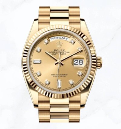 Rolex Day-date 36 Yellow Gold Champagne Diamond Dial 128238 new Unworn