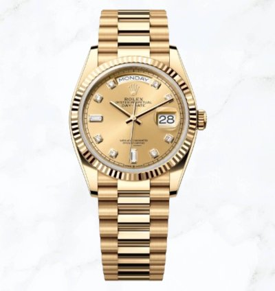 Rolex Day-date 36 Yellow Gold Champagne Diamond Dial 128238 new Unworn