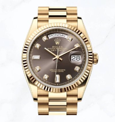 Rolex Day-date 36 Yellow Gold Dark Grey Diamond Dial 128238 new Unworn
