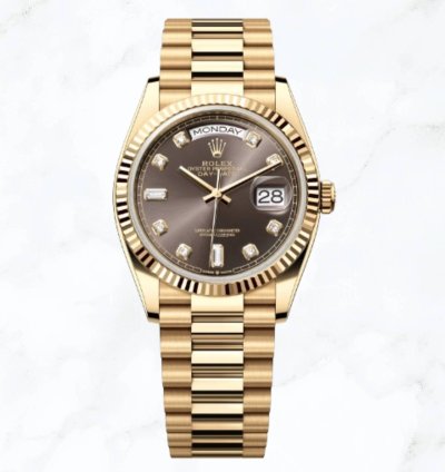 Rolex Day-date 36 Yellow Gold Dark Grey Diamond Dial 128238 new Unworn