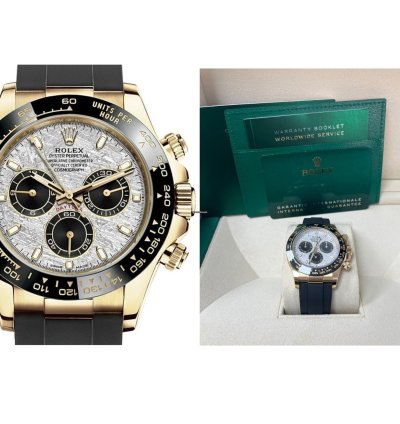 Rolex Daytona 40 Watch - Meteorite And Black Index Dial - Black Oysterflex Strap 116518ln