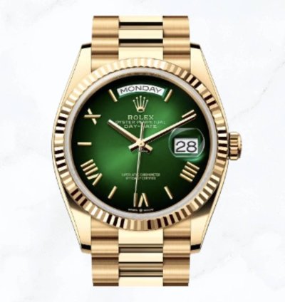 Rolex Day-date 36 Yellow Gold Green Ombr Dial new Unworn