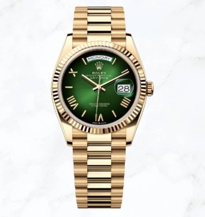 Rolex Day-date 36 Yellow Gold Green Ombr Dial new Unworn