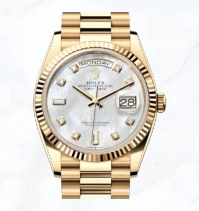Rolex Day-date 36 Yellow Gold Mother Of Pearl Diamond Dial 128238 new Unworn