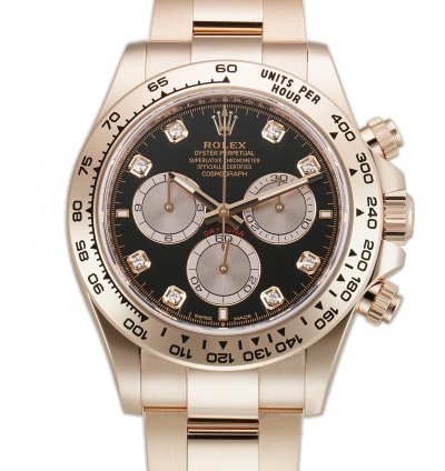 Rolex Daytona 40mm 18k Everose Gold Black Diamond Dial Cal 4131