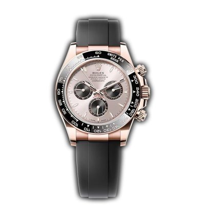 Rolex Daytona 40mm 18k Everose Gold Ceramic Bezel Sundust And Black Dial Oysterflex