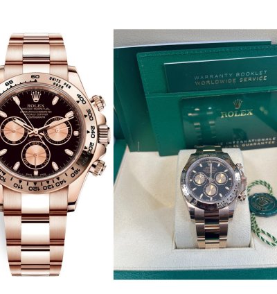 Rolex Daytona 40mm 18k Rose Gold Black Index Cosmograph Dial Rose Sub-dials 116505