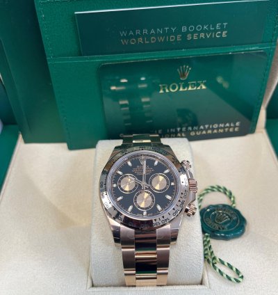 Rolex Daytona 40mm 18k Rose Gold Black Index Cosmograph Dial Rose Sub-dials 116505