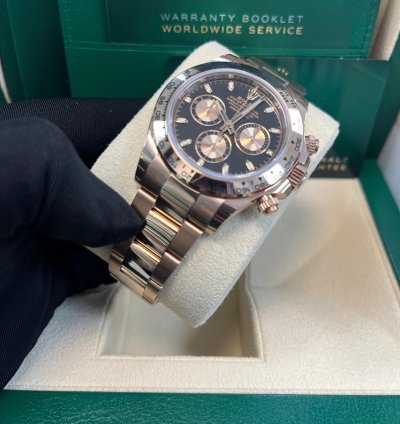 Rolex Daytona 40mm 18k Rose Gold Black Index Cosmograph Dial Rose Sub-dials 116505