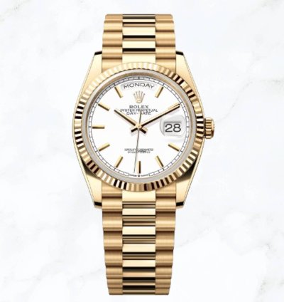 Rolex Day-date 36 Yellow Gold White Dial new Unworn