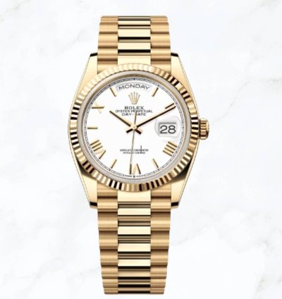 Rolex Day-date 36 Yellow Gold White Roman Dial new Unworn