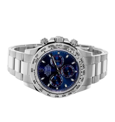 Rolex Daytona 40mm 18k White Gold Blue Dial White Gold Bezel 116509