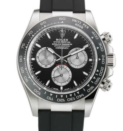 Rolex Daytona 40mm 18k White Gold Ceramic Bezel Black Dial Oysterflex Caliber 4131