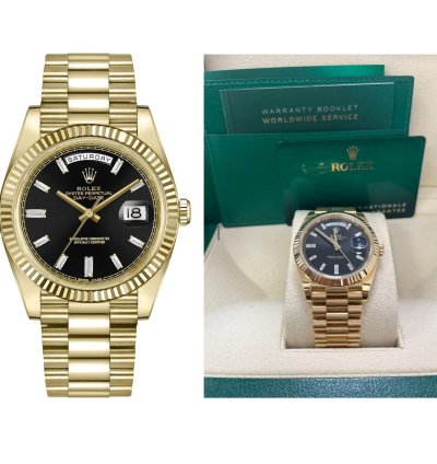 Rolex Day-date 40 18k Yellow Gold - Baguette Diamond Dial - Fluted Bezel ref 228238