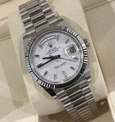 Rolex Day-date 40 2021 White Gold Day-date 40 Factory Meteorite Baguette Diamond Dial Box Papers 228239