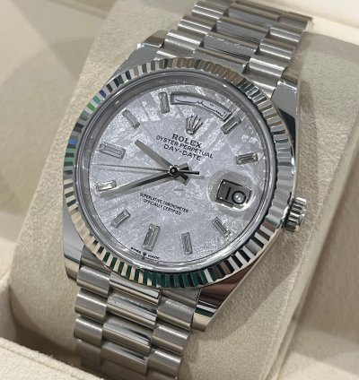 Rolex Day-date 40 2021 White Gold Day-date 40 Factory Meteorite Baguette Diamond Dial Box Papers 228239