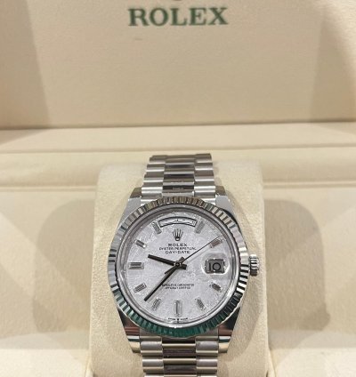 Rolex Day-date 40 2021 White Gold Day-date 40 Factory Meteorite Baguette Diamond Dial Box Papers 228239