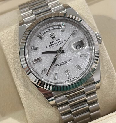 Rolex Day-date 40 2021 White Gold Day-date 40 Factory Meteorite Baguette Diamond Dial Box Papers 228239