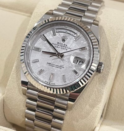 Rolex Day-date 40 2021 White Gold Day-date 40 Factory Meteorite Baguette Diamond Dial Box Papers 228239