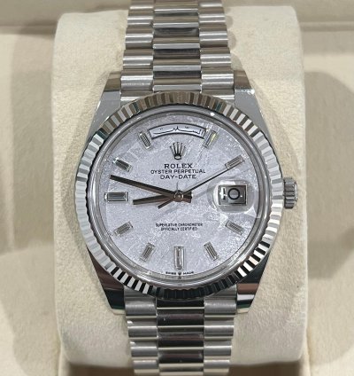 Rolex Day-date 40 2021 White Gold Day-date 40 Factory Meteorite Baguette Diamond Dial Box Papers 228239