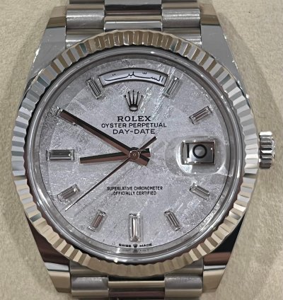 Rolex Day-date 40 2021 White Gold Day-date 40 Factory Meteorite Baguette Diamond Dial Box Papers 228239