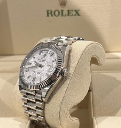 Rolex Day-date 40 2021 White Gold Day-date 40 Factory Meteorite Baguette Diamond Dial Box Papers 228239