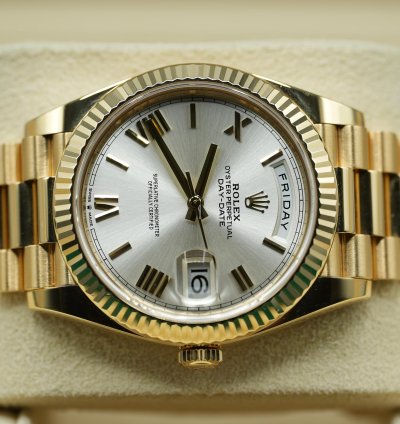 Rolex Day-date 40 2022 Yellow Gold Day-date 40 228238 Silver Roman Dial Unworn Box And Papers