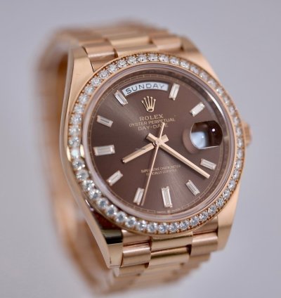 Rolex Day-date 40 2023 Day Date 40 Rbr Rose Gold Chocolate Baguette Dial Rbr 228345rbr