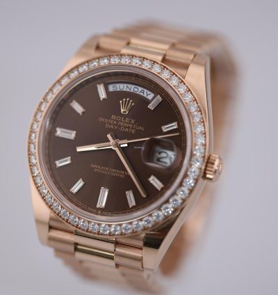 Rolex Day-date 40 2023 Day Date 40 Rbr Rose Gold Chocolate Baguette Dial Rbr 228345rbr