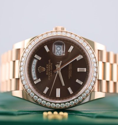 Rolex Day-date 40 2023 Day Date 40 Rbr Rose Gold Chocolate Baguette Dial Rbr 228345rbr
