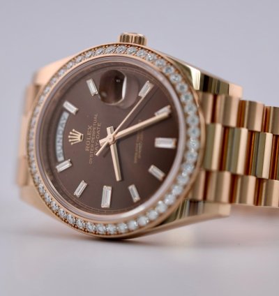 Rolex Day-date 40 2023 Day Date 40 Rbr Rose Gold Chocolate Baguette Dial Rbr 228345rbr