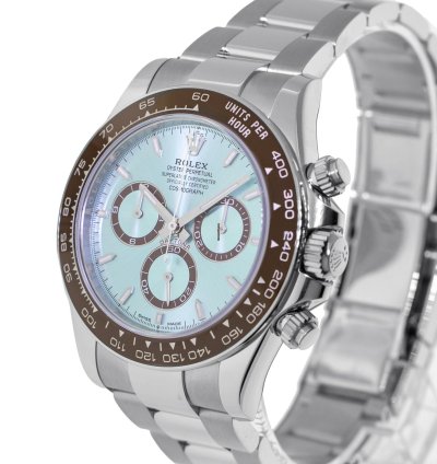 Rolex Daytona 40mm Platinum Ice Blue Index Dial Brown Bezel 126506