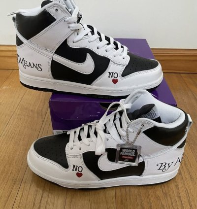 Supreme Sb Dunk High By Any Means Black White Red Size 8
