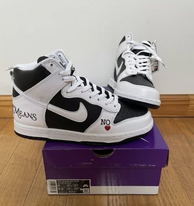 Supreme Sb Dunk High By Any Means Black White Red Size 8