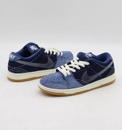 Cv0316-400 Nike Sb Dunk Low Sashiko Denim Gum Mystic Navy Light Brown
