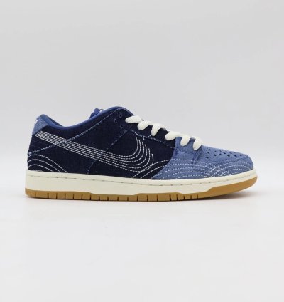 Cv0316-400 Nike Sb Dunk Low Sashiko Denim Gum Mystic Navy Light Brown
