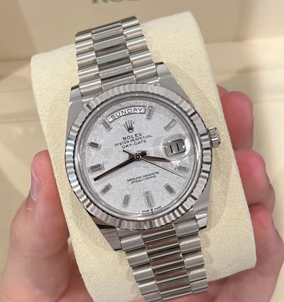 Rolex Day-date 40 2023 White Gold Day-date 40 Meteorite Baguette Dial Unworn Box And Papers 228239