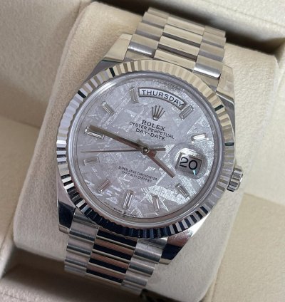 Rolex Day-date 40 2023 White Gold Day-date 40 Meteorite Baguette Dial Unworn Box And Papers 228239