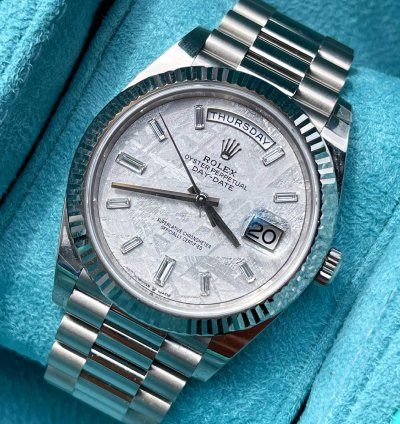 Rolex Day-date 40 2023 White Gold Day-date 40 Meteorite Baguette Dial Unworn Box And Papers 228239