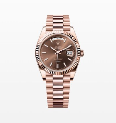 Rolex Day-date 40 2024 Rose Gold Day-date 40 Chocolate Baton Dial 228235 Unworn Box And Papers