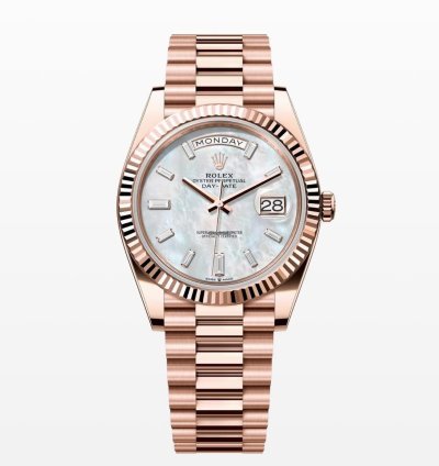 Rolex Day-date 40 2024 Rose Gold Day-date 40 Factory Mop Diamond Baguette 228235 Unworn Box And Papers